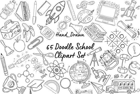 Download 65 Back to School Doodle Clipart Set - Doodle Collection