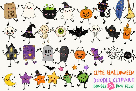 Download Cute Halloween Doodle Clipart Bundle PNG - Doodle Collection