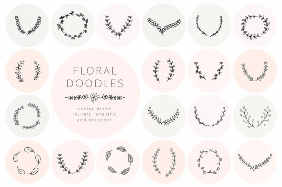 Download Hand Drawn Floral Doodles Vol.5. Wreaths - Doodle Collection